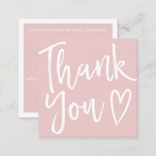 Modern thank you script order minimal pink square business card