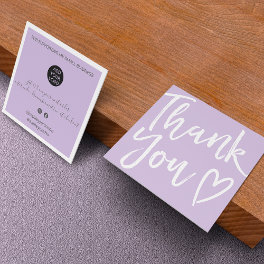 Modern thank you script order minimal purple square business card