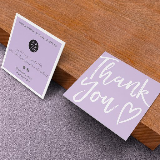 Customizable Modern thank you script order minimal purple square business card