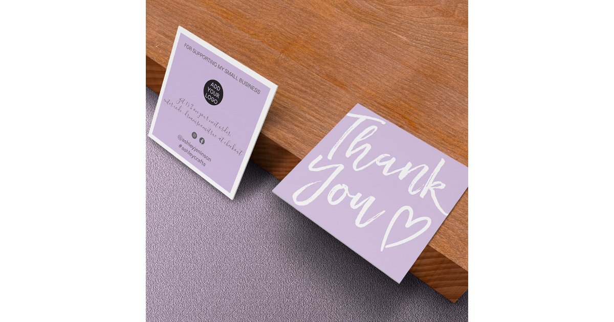 Modern thank you script order minimal purple square business card | Zazzle