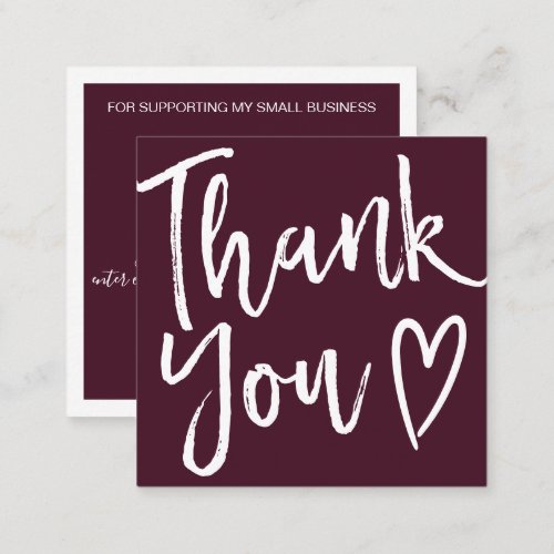 Modern thank you script order minimal red burgundy square business card