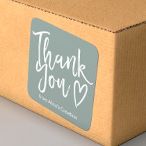 Modern thank you script order minimal sage green square sticker