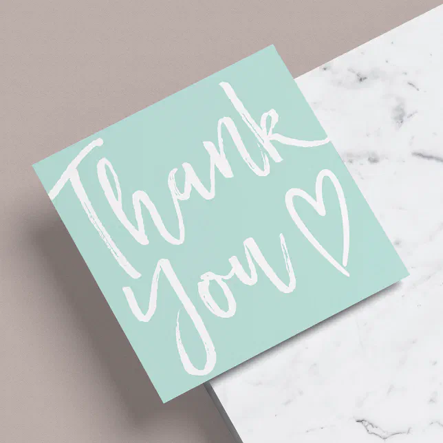 Modern thank you script order minimal teal blue square business card ...