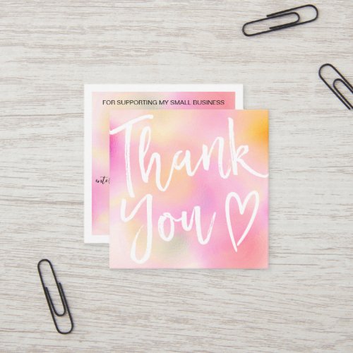 Modern thank you script order pink gradient ombre square business card