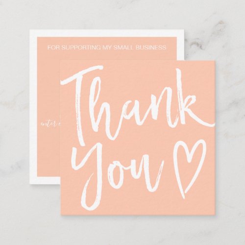 Modern thank you script order simple apricot pink square business card