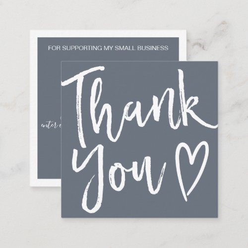 Modern thank you script order simple dusty blue square business card