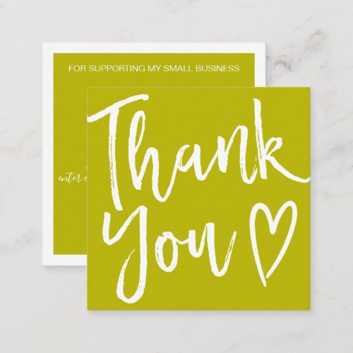 Modern thank you script order simple lime green square business card