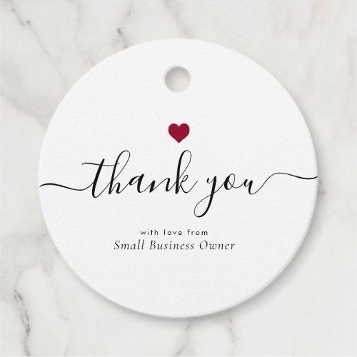 Modern Thank You Script Red Heart Small Business Favor Tags