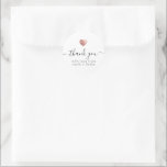 Modern Thank You Script Rose Gold Heart Wedding Classic Round Sticker<br><div class="desc">This modern chic printed rose gold heart thank you gift sticker features hand-lettered script calligraphy alongside your names in elegant serif typography. Space for an additional personalized message on the back.</div>