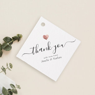 Modern Thank You Script Rose Gold Heart Wedding Favor Tags