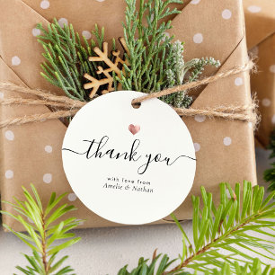 Modern Thank You Script Rose Gold Heart Wedding Favor Tags