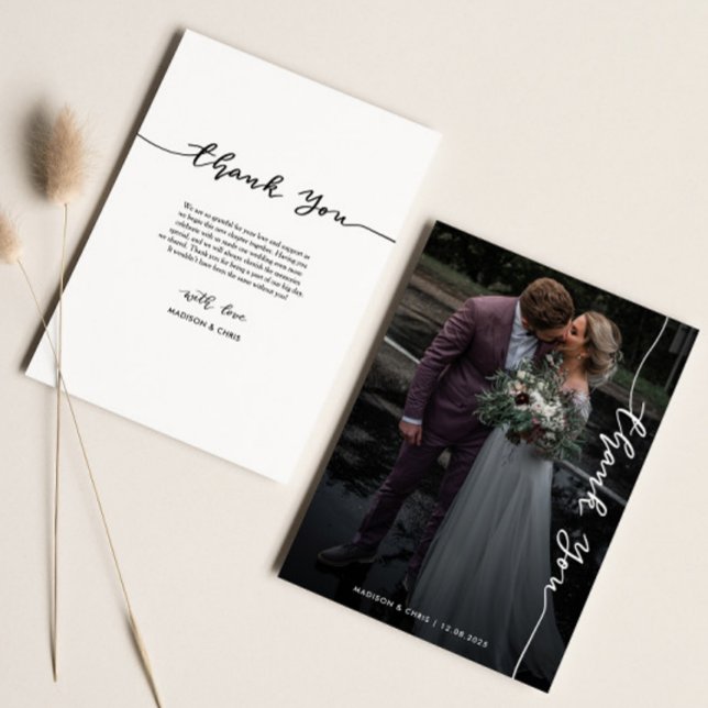 Modern Thank You Script Simple Wedding Photo Card (Creator Uploaded)