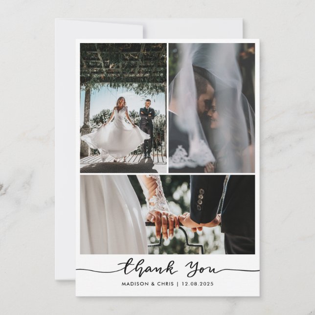 Modern Thank You Script Wedding Photo  Card (Front)