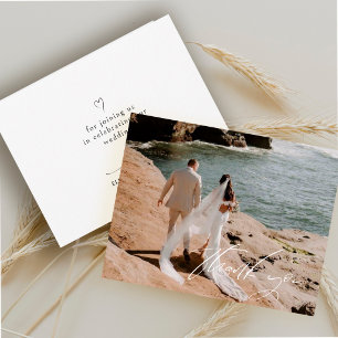 Modern Thank You Script Wedding Photo Note Card