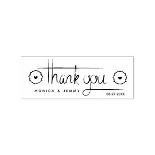 Modern Thank You Script with Heart Wedding Rubber Stamp