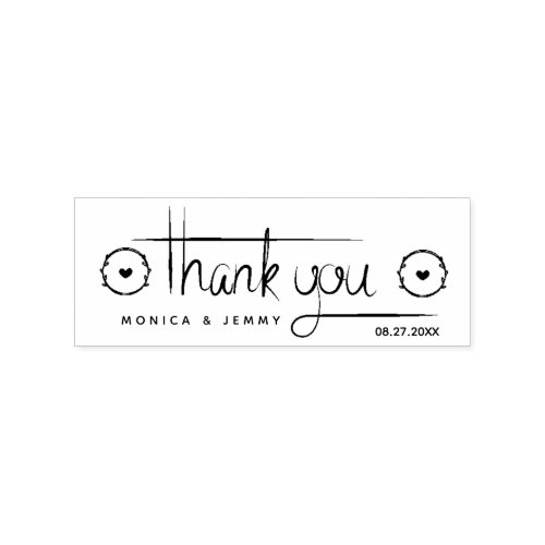 Modern Thank You Script with Heart Wedding Rubber Stamp