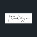 Modern Thank You Script with Heart Wedding Rubber Stamp<br><div class="desc">Modern and simple wedding thank you stamp featuring a hand lettered typography script that says "thank you" with a heart between the words. Customize this product by adding your names and event date.</div>