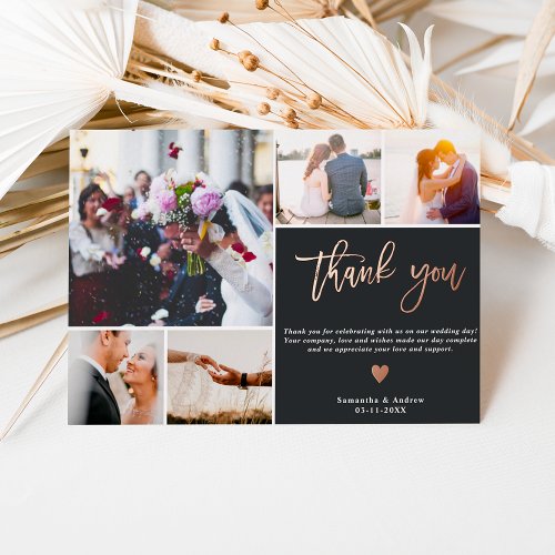 Modern thank you simple 5 wedding photos grid foil invitation
