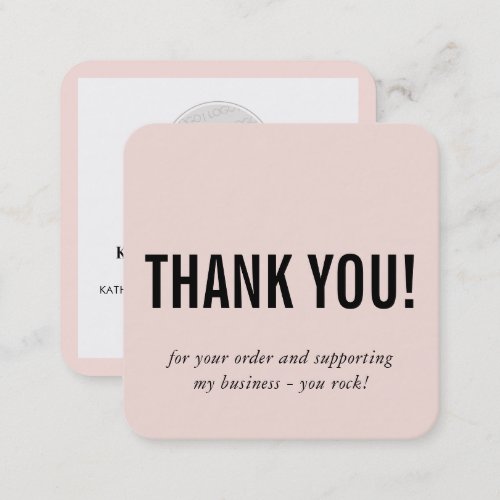 MODERN THANK YOU simple minimal blush pink Square Business Card