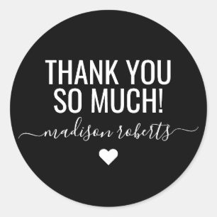 Modern thank you so much typography black classic round sticker