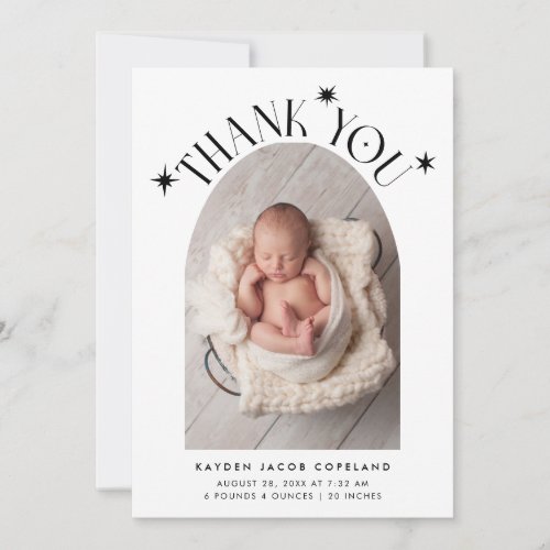 Modern Thank You Stars White Photo Birth Announcement