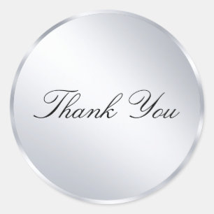 Modern Thank You Text Metallic Silver Template Classic Round Sticker