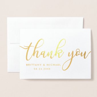 Modern Thank You Wedding Couple Photo Gold Foil Card | Zazzle