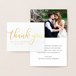 Modern Thank You Wedding Couple Photo Note Gold Foil Card