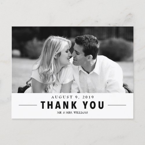 Modern Thank You Wedding Custom Photo Postcard