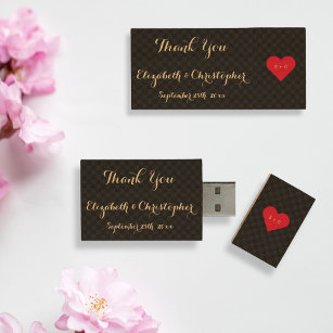 Modern Thank You Wedding Party Favor Red Heart USB Wood USB Flash Drive