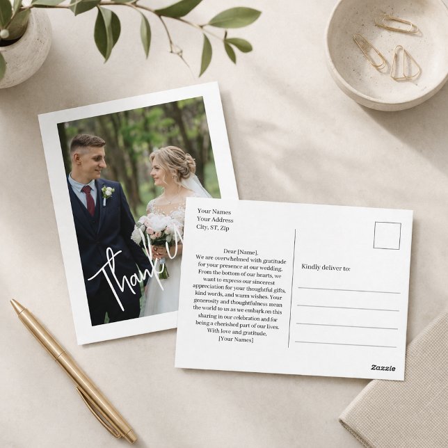 Modern Thank You Wedding Photo  Postcard (Creator Uploaded)