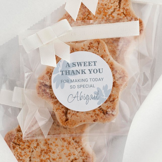 Modern Thank You with Blue Flowers Favor Classic Round Sticker (Creator Uploaded)