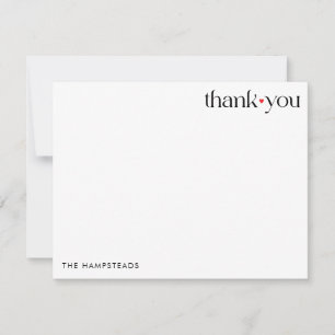 Modern Thank You with Red Heart From Family Note Card