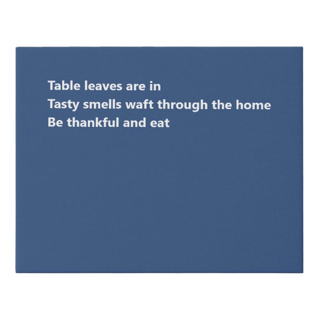 Modern Thankful Haiku Minimal Blue Holiday Faux Canvas Print (Front)