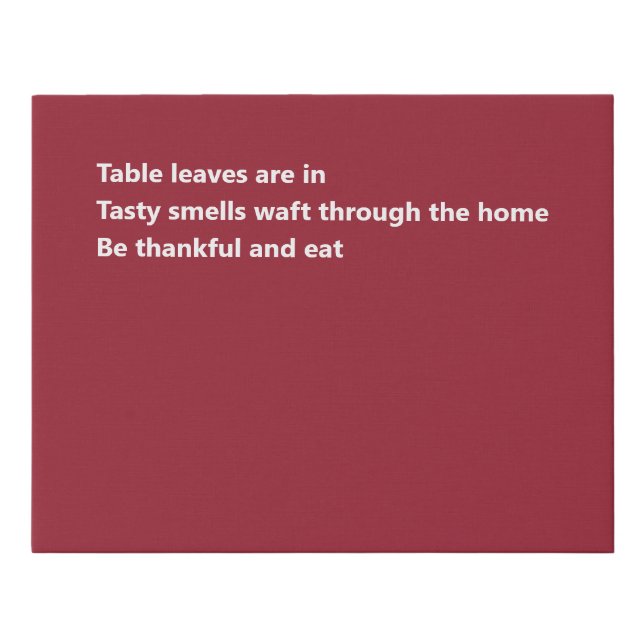Modern Thankful Haiku Minimal Burgundy Holiday Faux Canvas Print (Front)