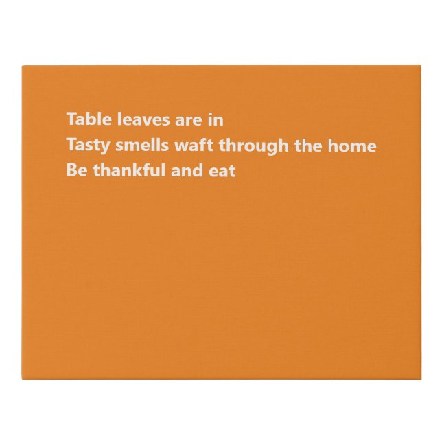 Modern Thankful Haiku Minimal Orange Thanksgiving Faux Canvas Print (Front)