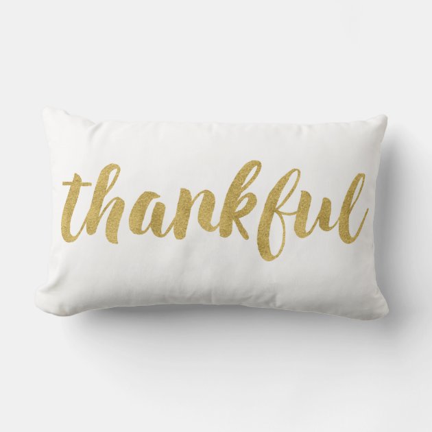 Modern Thankful In Gold Thanksgiving Decorative Lumbar Pillow Zazzle