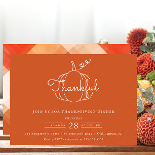 Modern Thankful Pumpkin Thanksgiving Dinner Invitation