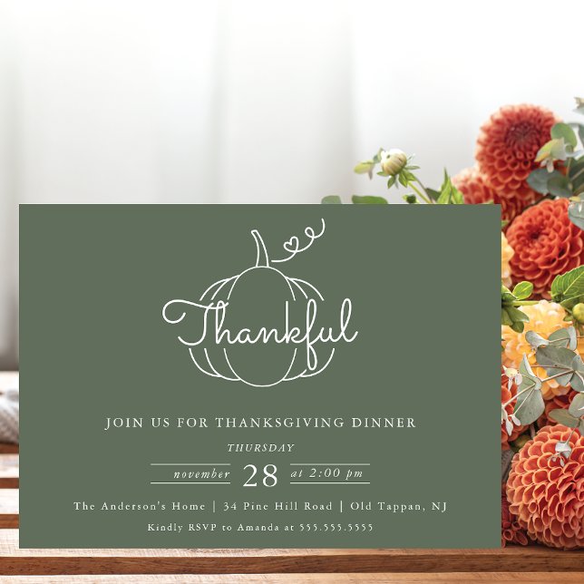 Modern Thankful Pumpkin Thanksgiving Dinner Invitation (Creator Uploaded)