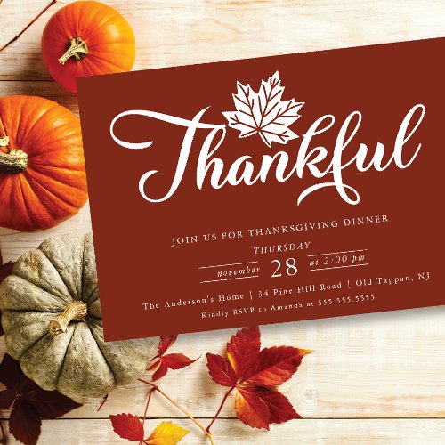 Modern Thankful Thanksgiving Dinner Invitation