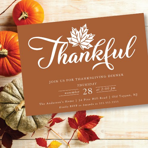 Modern Thankful Thanksgiving Dinner Invitation