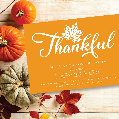 Modern Thankful Thanksgiving Dinner Invitation