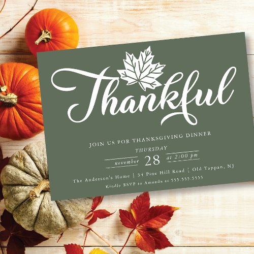 Modern Thankful Thanksgiving Dinner Invitation