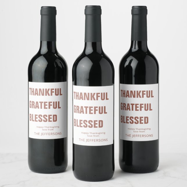 Modern Thankful | Thanksgiving Wine Label (Bottles)