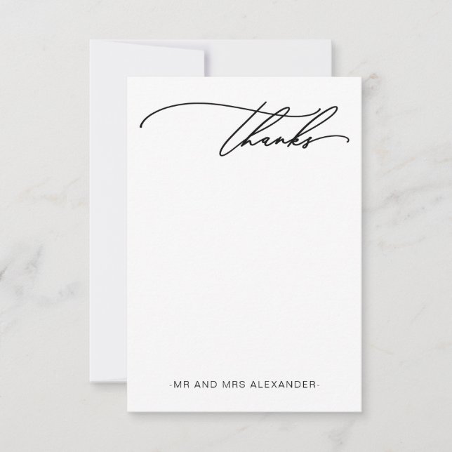 Modern Thanks Elegant Black and White Thank You Card (Front)