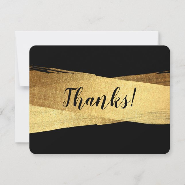 MODERN THANKS luxe chic gold brush stroke Thank You Card (Front)