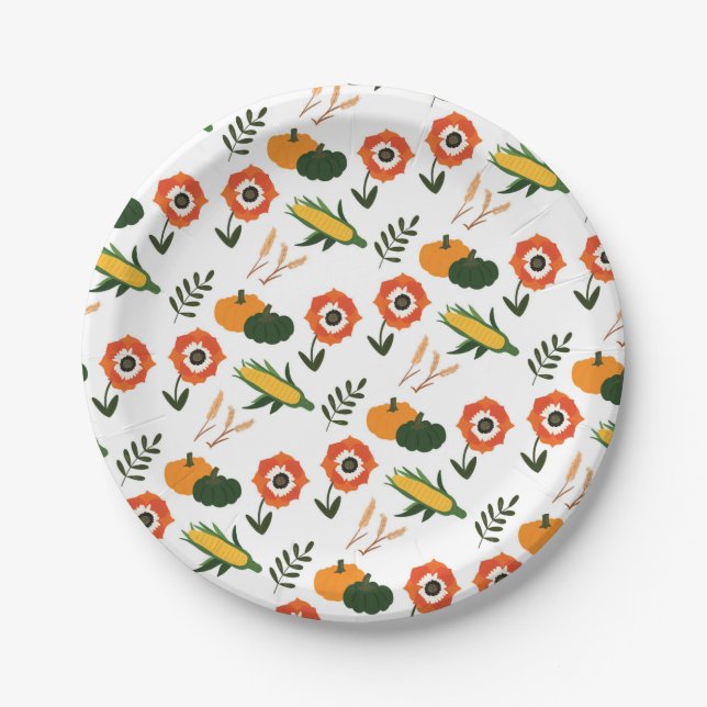 Modern Thanksgiving Blossom Paper Plates (Front)