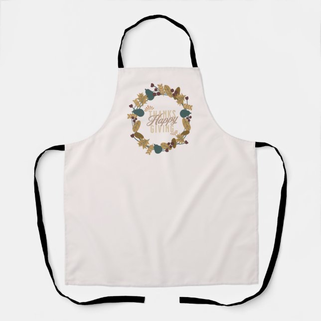 Modern Thanksgiving Dinner Party Wreath  Apron (Front)