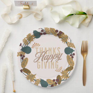 Modern Thanksgiving Dinner Party Wreath Paper Plates