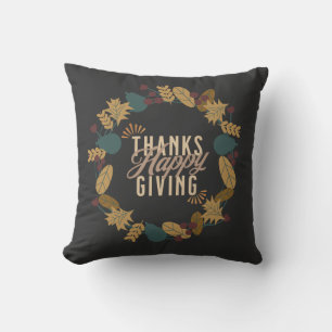 Modern Thanksgiving Dinner Party Wreath Throw Pillow